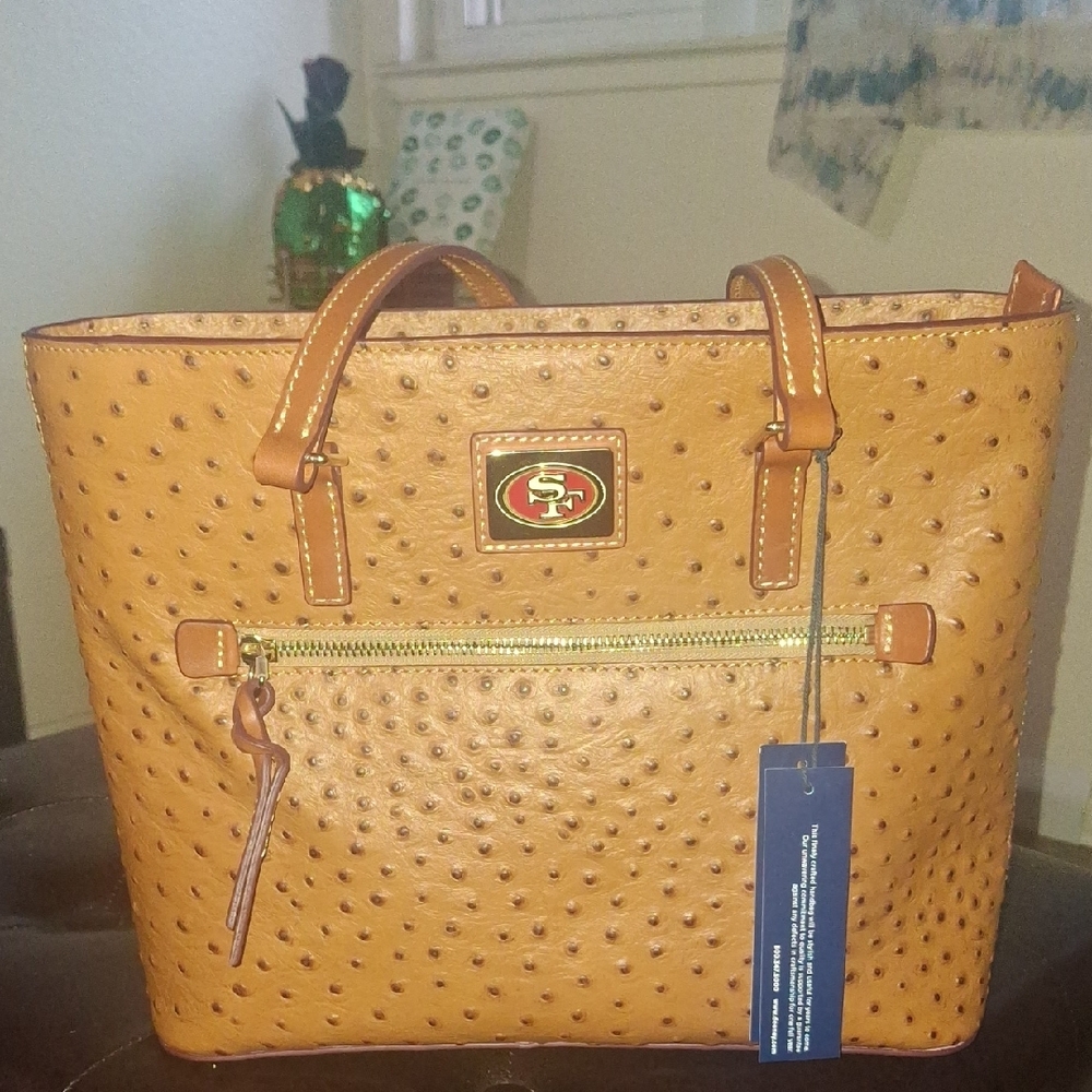 🦆Dooney & Bourke Ostrich Caramel 49ers Shopper Tote